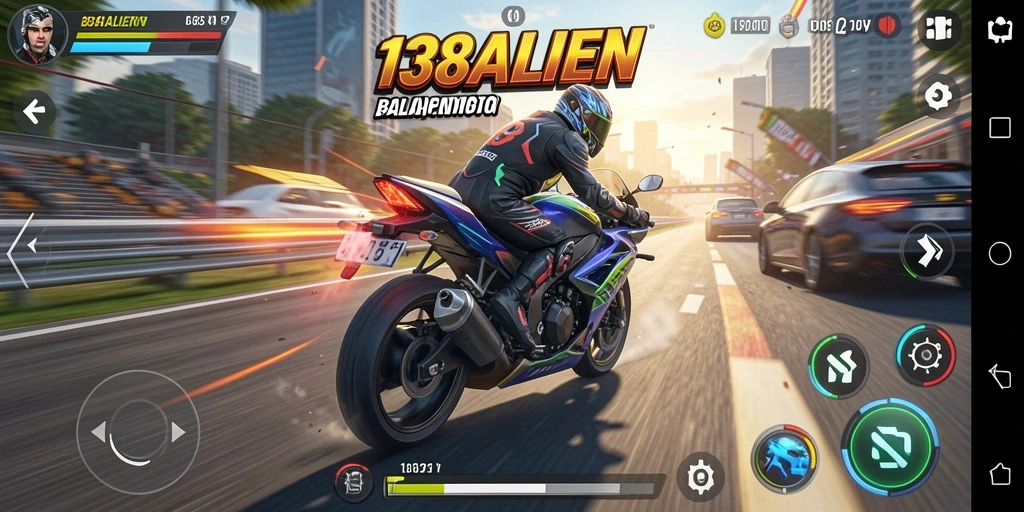 Screenshot menampilkan aksi balapan motor seru di 138ALIEN.