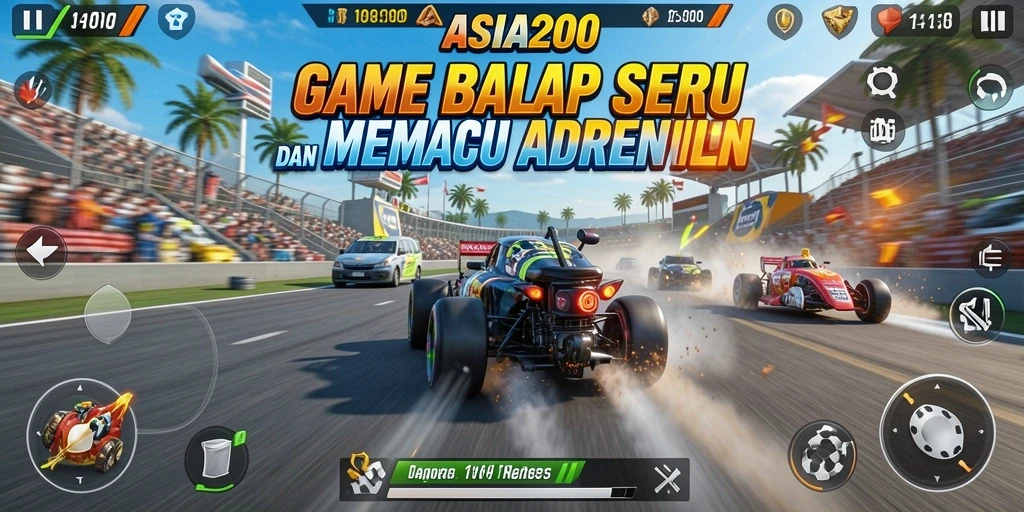 Tampilan gameplay ASIA200 yang mendebarkan saat balapan.