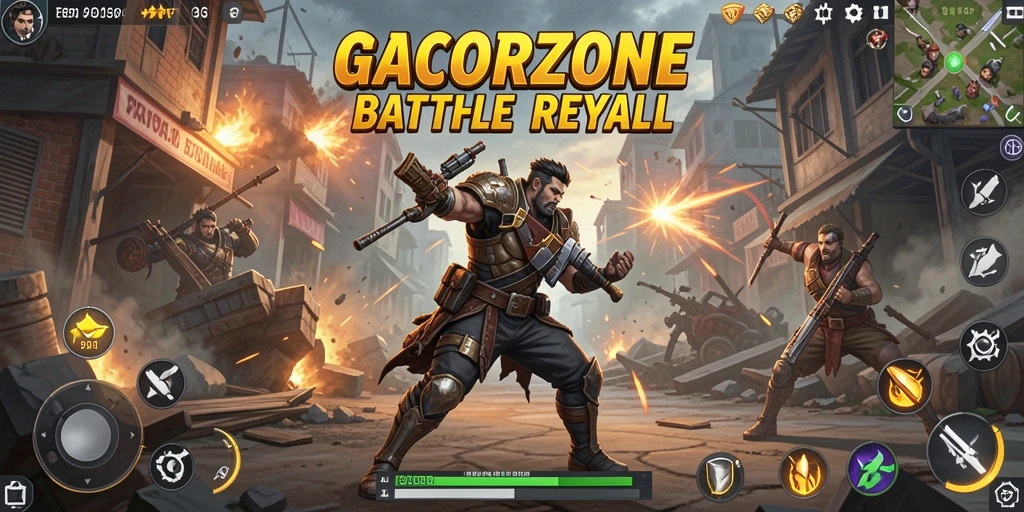 Screenshot GACORZONE menampilkan aksi intens dalam pertempuran Battle Royale.