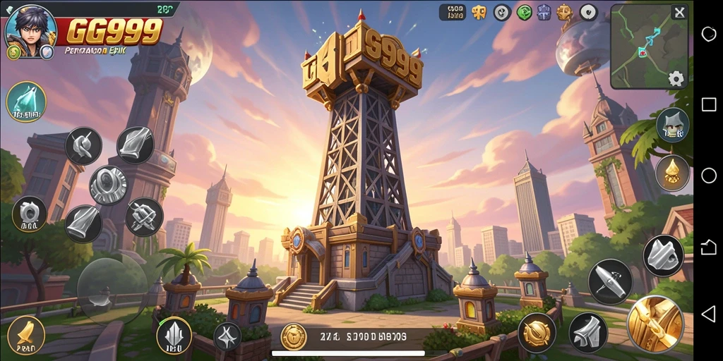 Tampilan gameplay menakjubkan dari GG999 dalam Tower Defense.