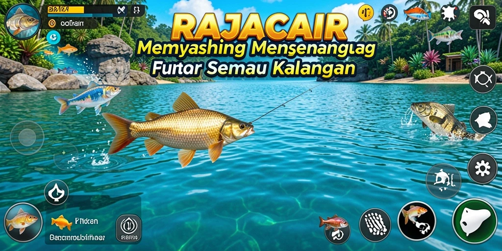 Tampilan gameplay seru RAJACAIR saat memancing di lokasi indah.